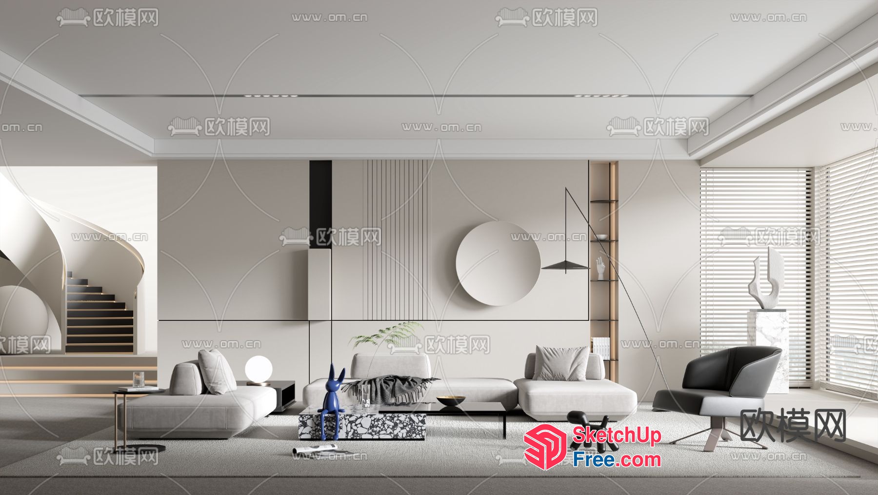 Minimalist Style Modern Living Room With White And Gray Furniture 3D SketchUp File
