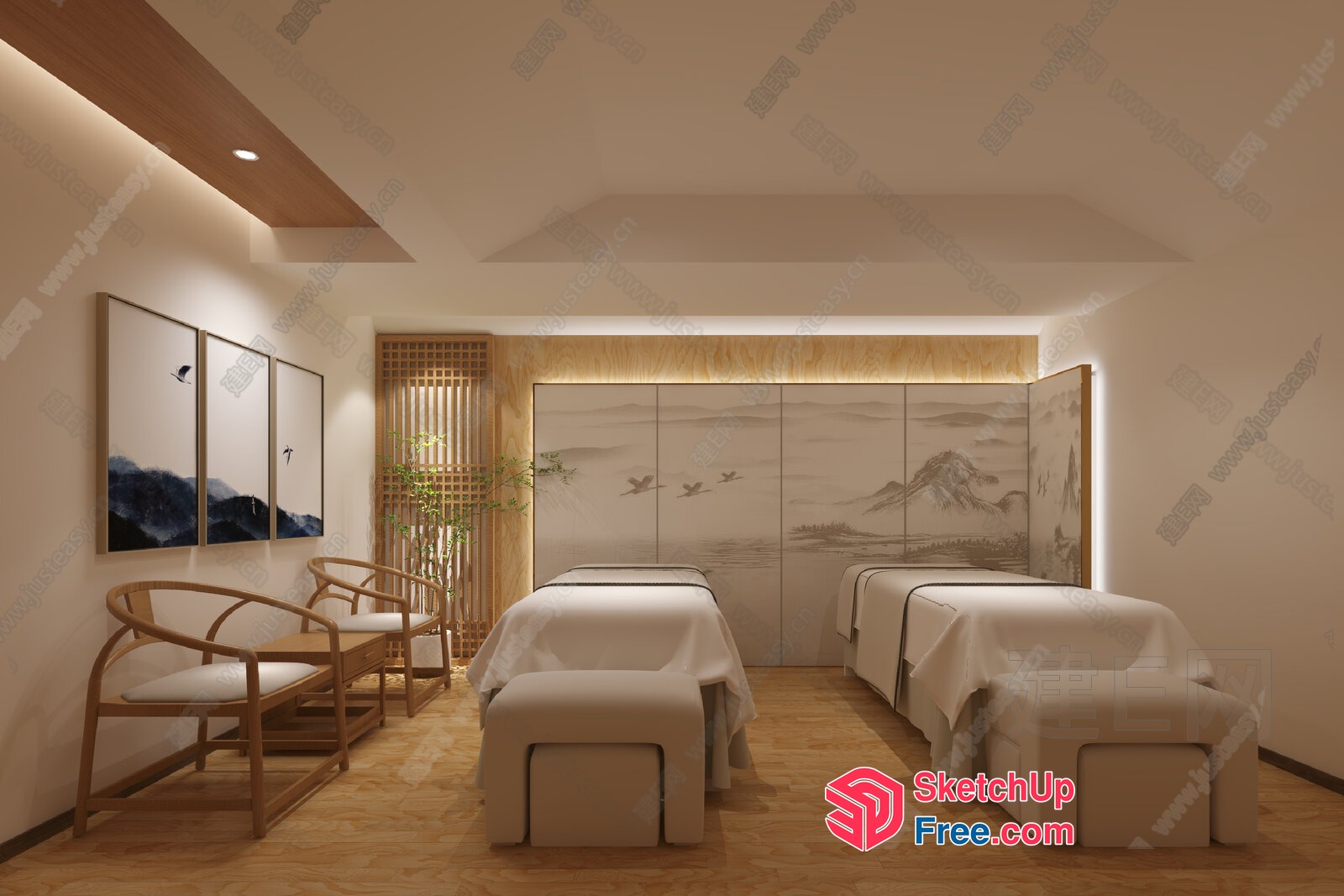 Asian-Inspired Massage Room Interior 3D SketchUp File