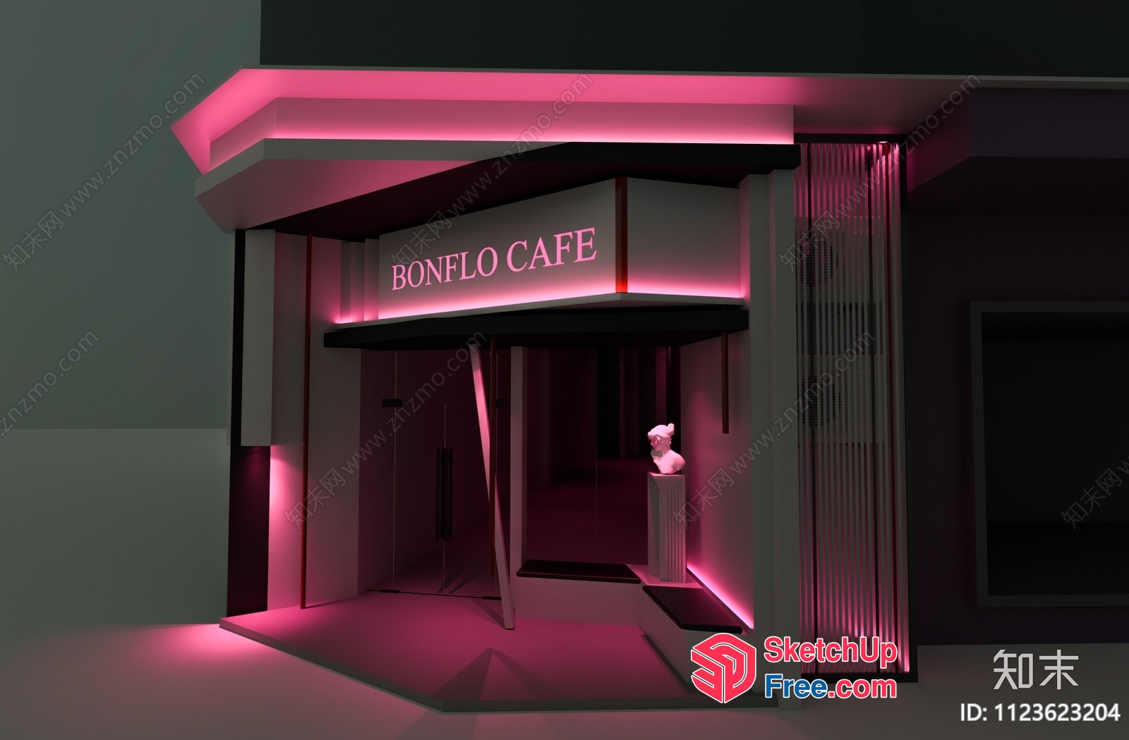 Modern Entrance With Pink Neon Lighting 3D SketchUp File