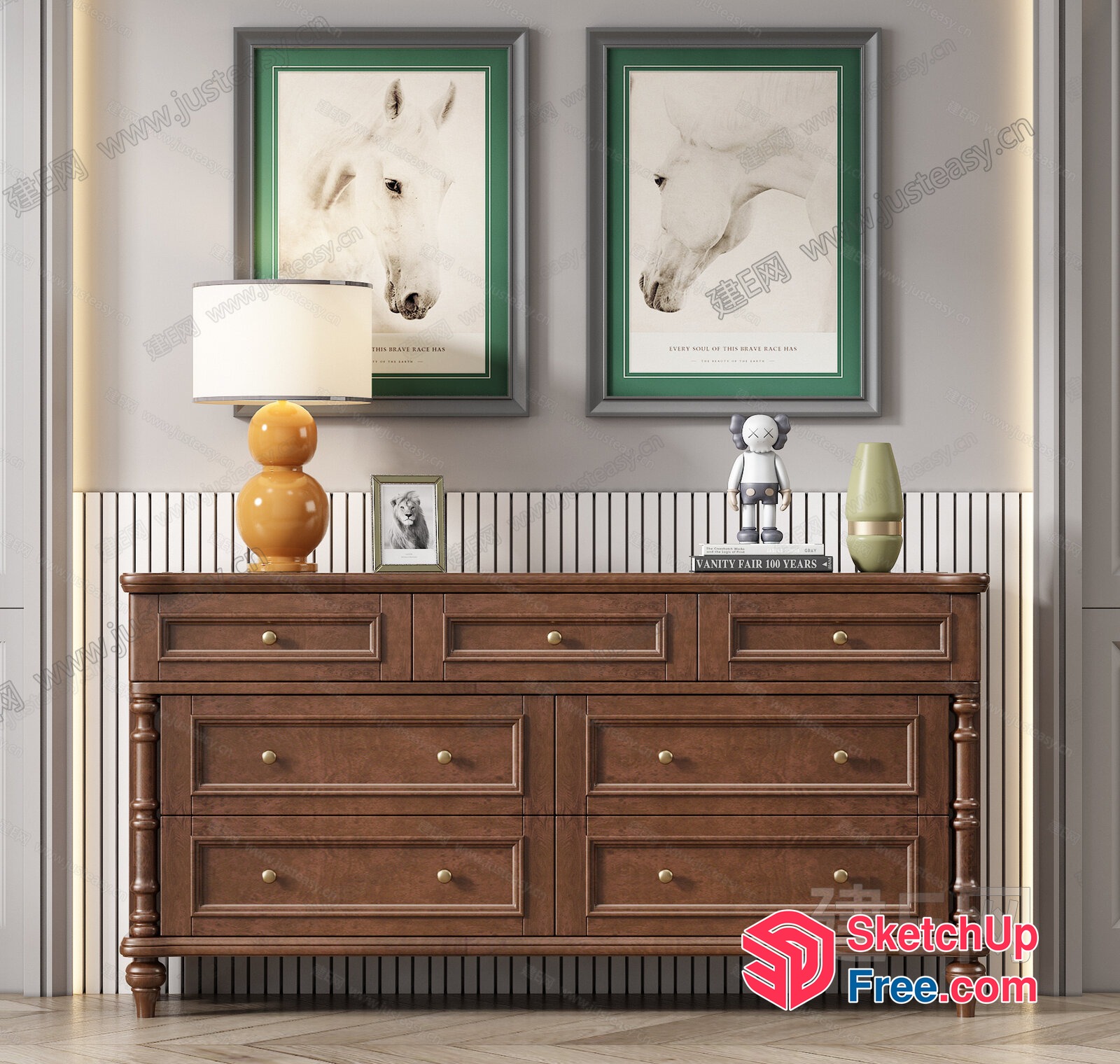 Elegant Wooden Dresser With Animal Decorations 3D SketchUp File