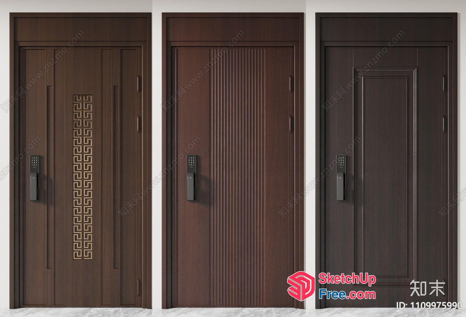 Three Doors With Unique Handles And Designs 3D SketchUp File