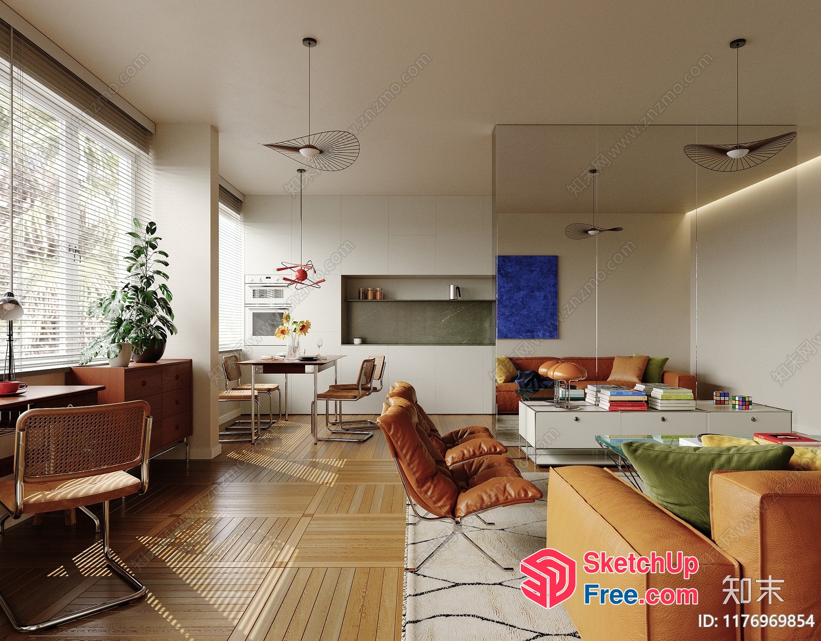 Modern Minimalist Living Room With Brown Leather Furniture 3D SketchUp File