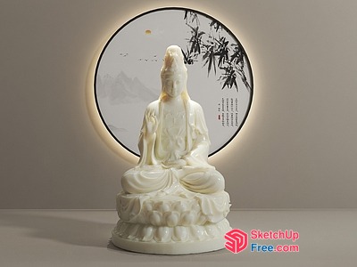 Serene White Marble Buddha Statue With Illuminated Backdrop 3D SketchUp File
