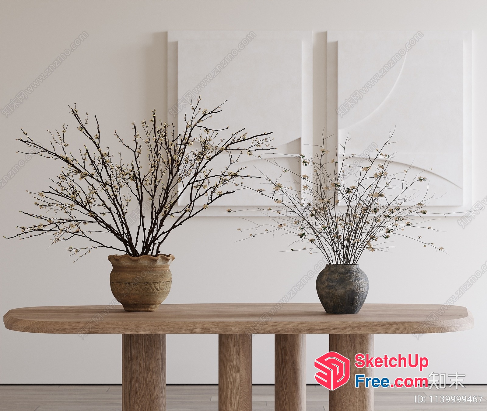 Two Potted Plants On A Wooden Table 3D SketchUp File