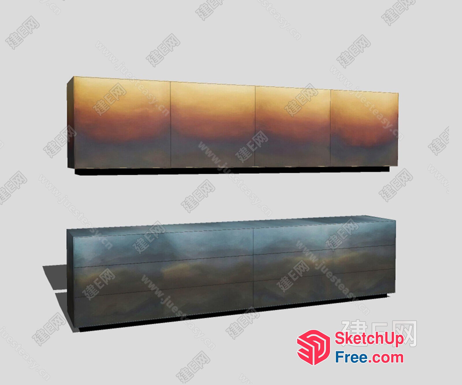 Long Horizontal Cabinets With Gradient Color Scheme 3D SketchUp File