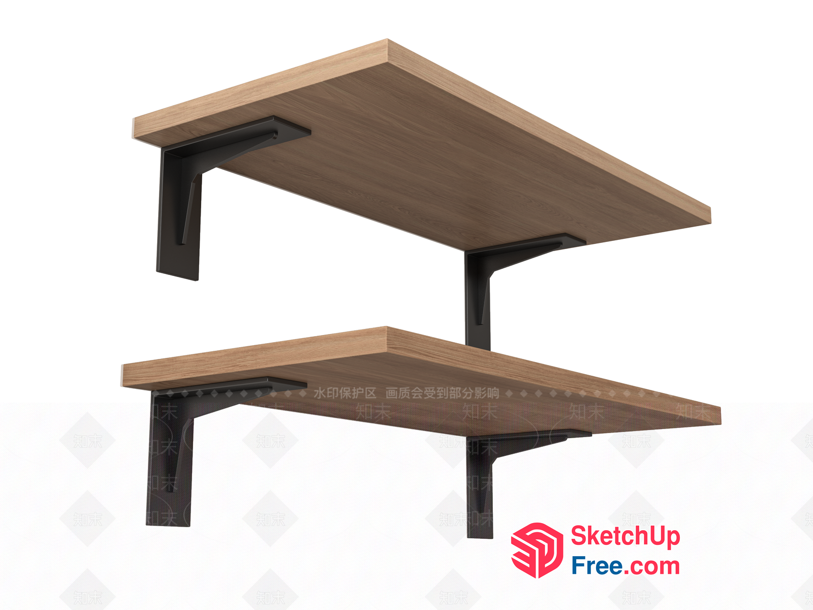 Modern Wooden Shelf With Black Metal Brackets 3D SketchUp File