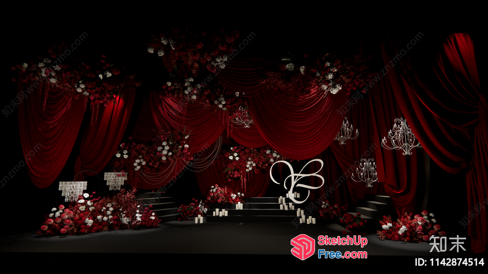Elegant Red Curtain Stage Decor 3D SketchUp File