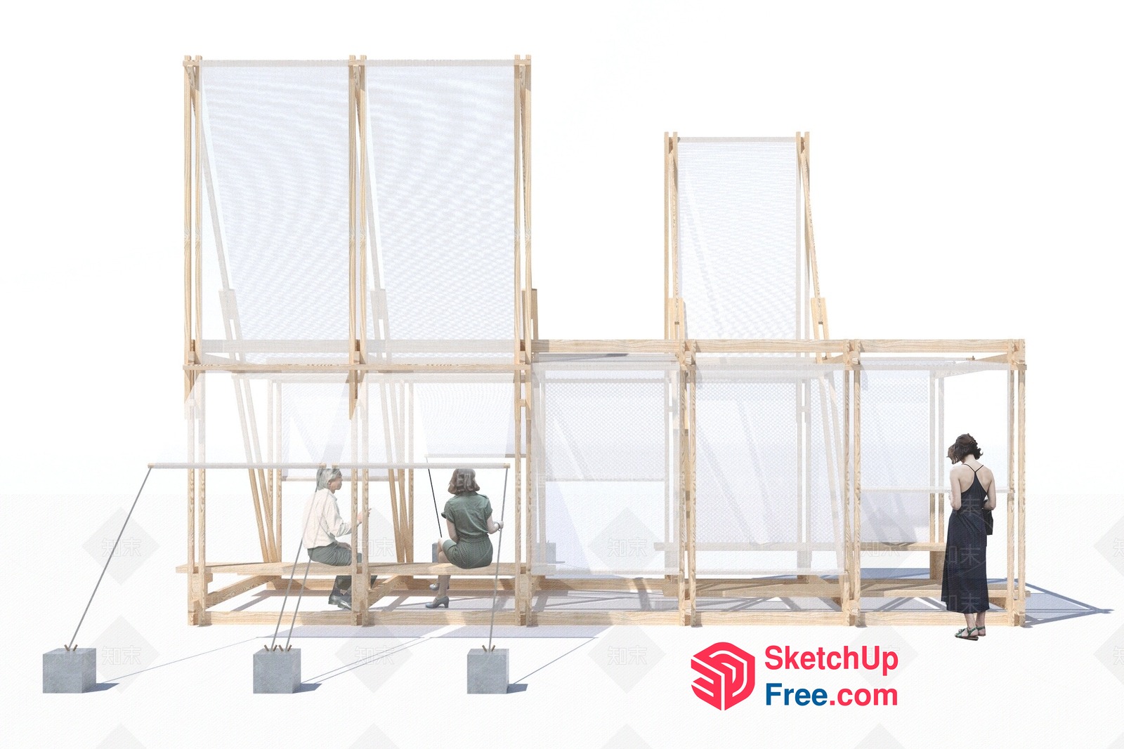 Minimalist Wood And Net Structure 3D SketchUp File