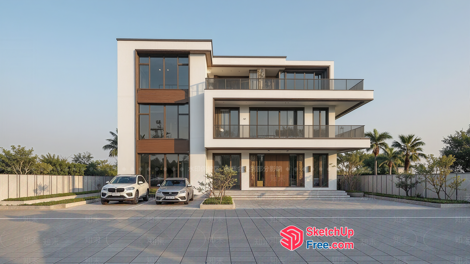 Modern Villa With Large Windows And Balconies 3D SketchUp File