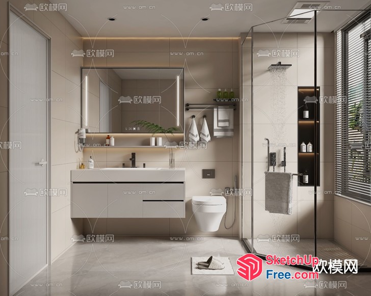 Modern Bathroom With Sleek White Fixtures 3D SketchUp File