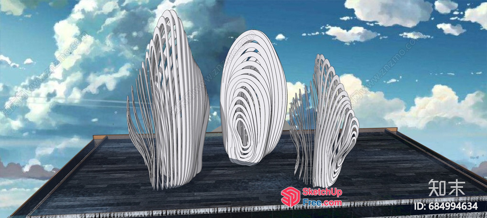 Curved White Sculptures On A Rooftop 3D SketchUp File