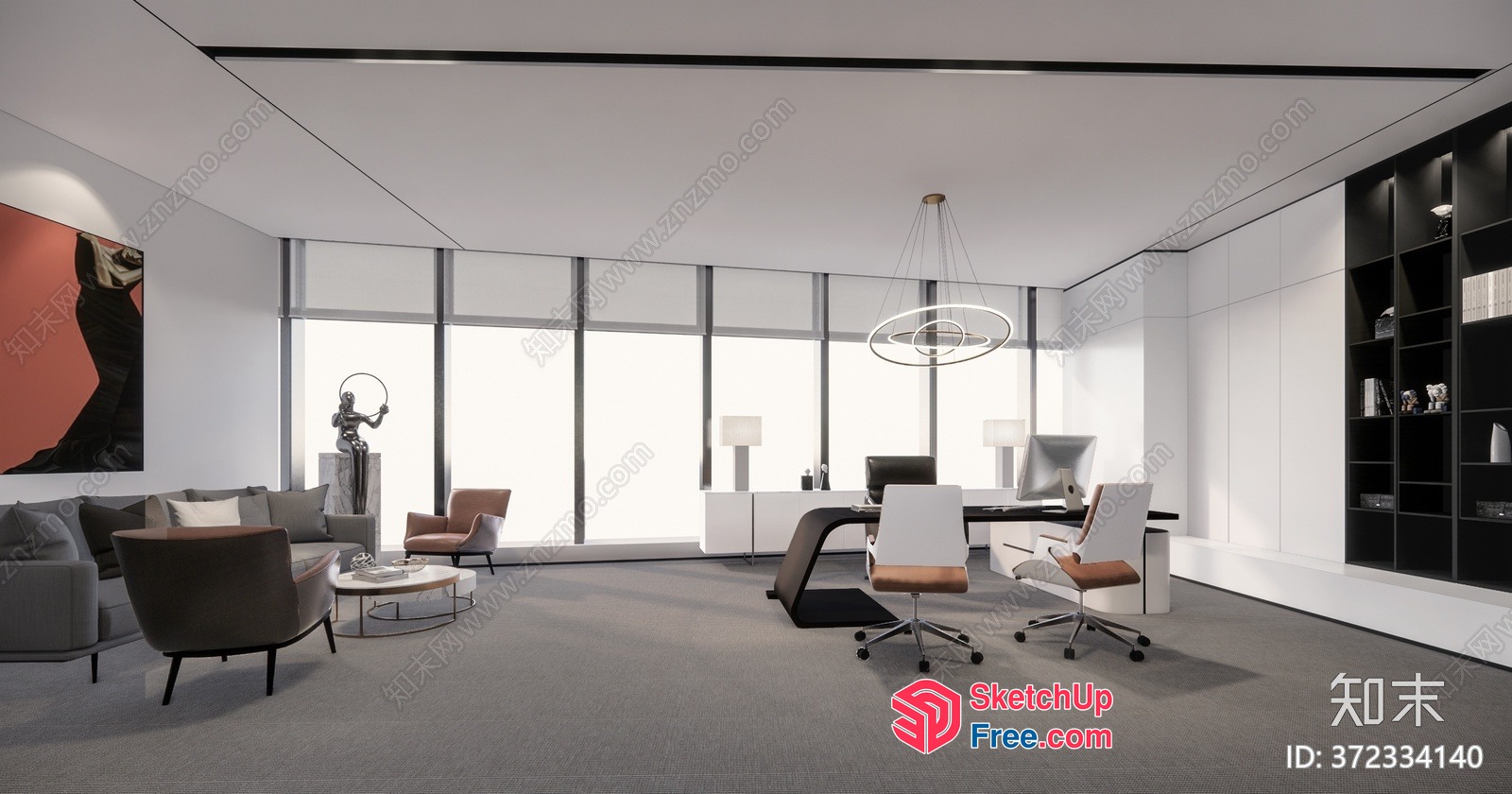 Modern Office Interior With Sleek Furniture And Large Windows 3D SketchUp File
