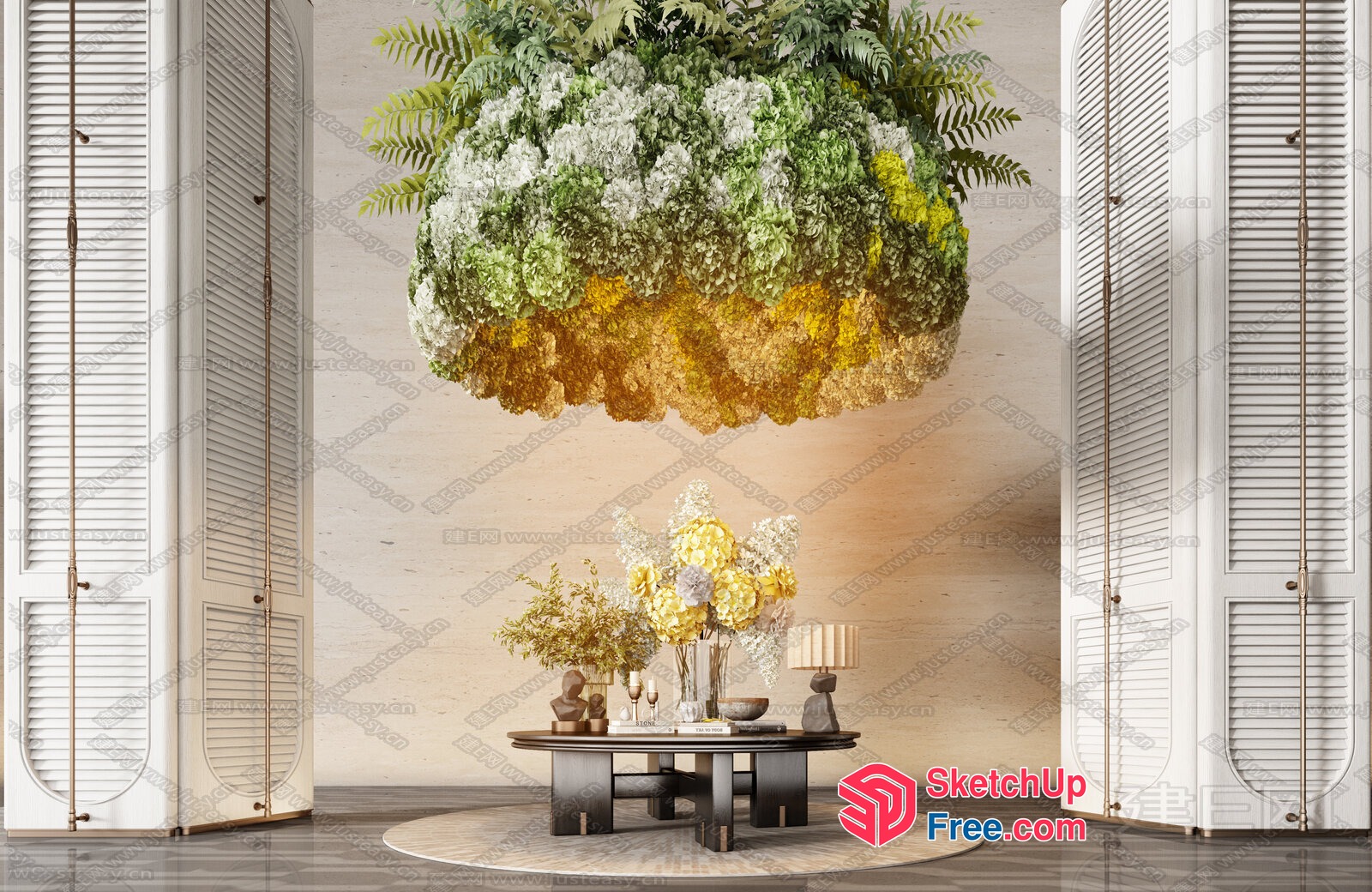 Luxurious Modern Living Room With Elegant Floral Chandelier 3D SketchUp File