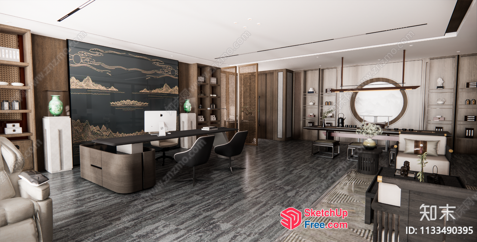 Elegant Japanese-Style Office Interior 3D SketchUp File