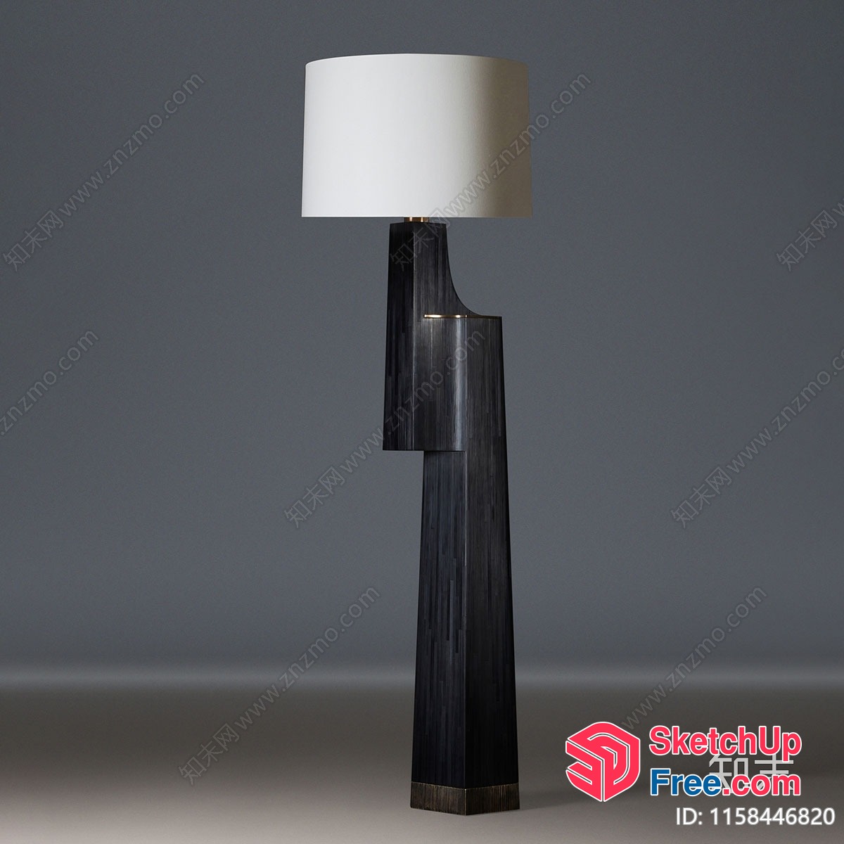Tall Floor Lamp With White Shade And Dark Wood Base 3D SketchUp File