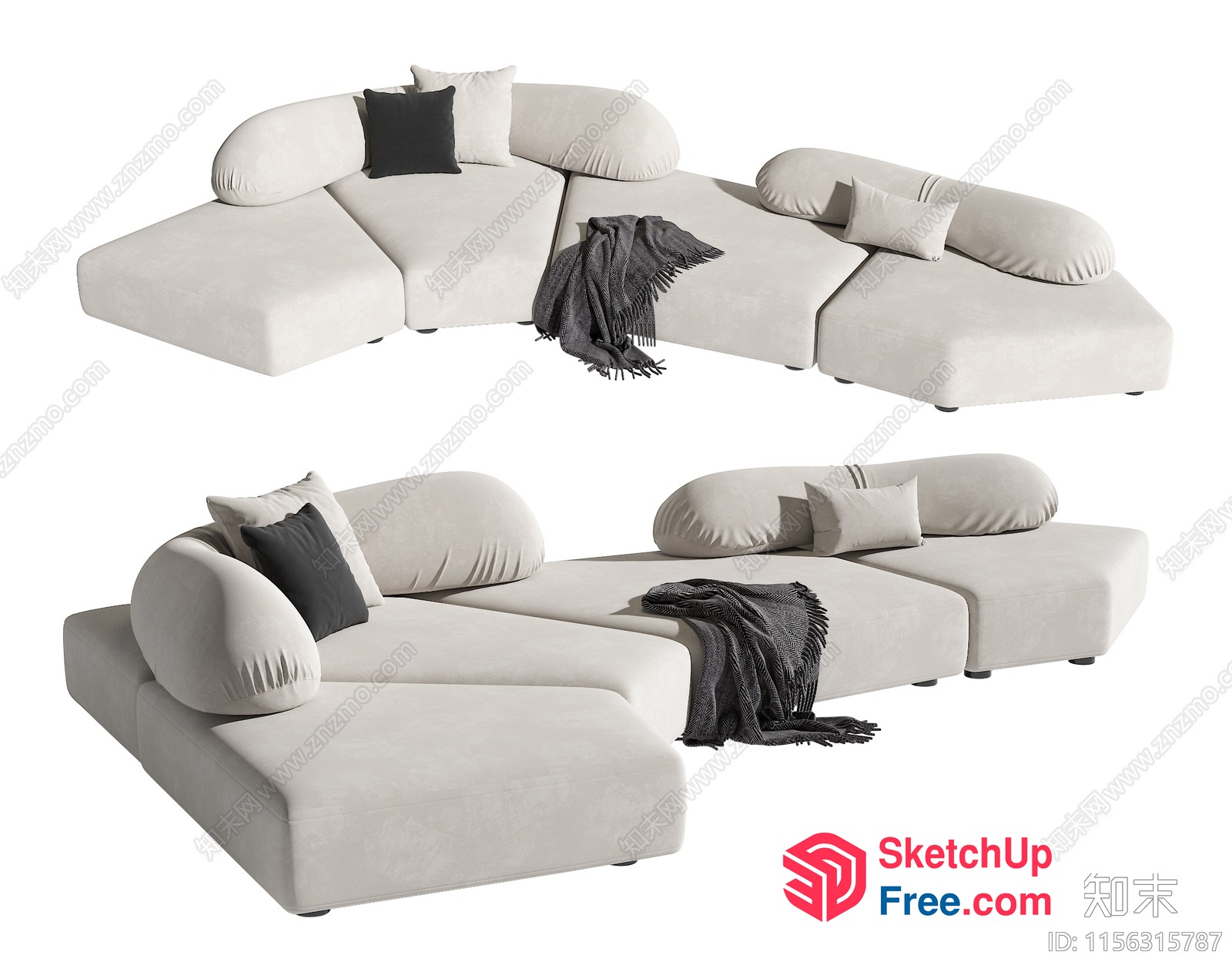 Modern Minimalist L-Shaped Sofa Set 3D SketchUp File