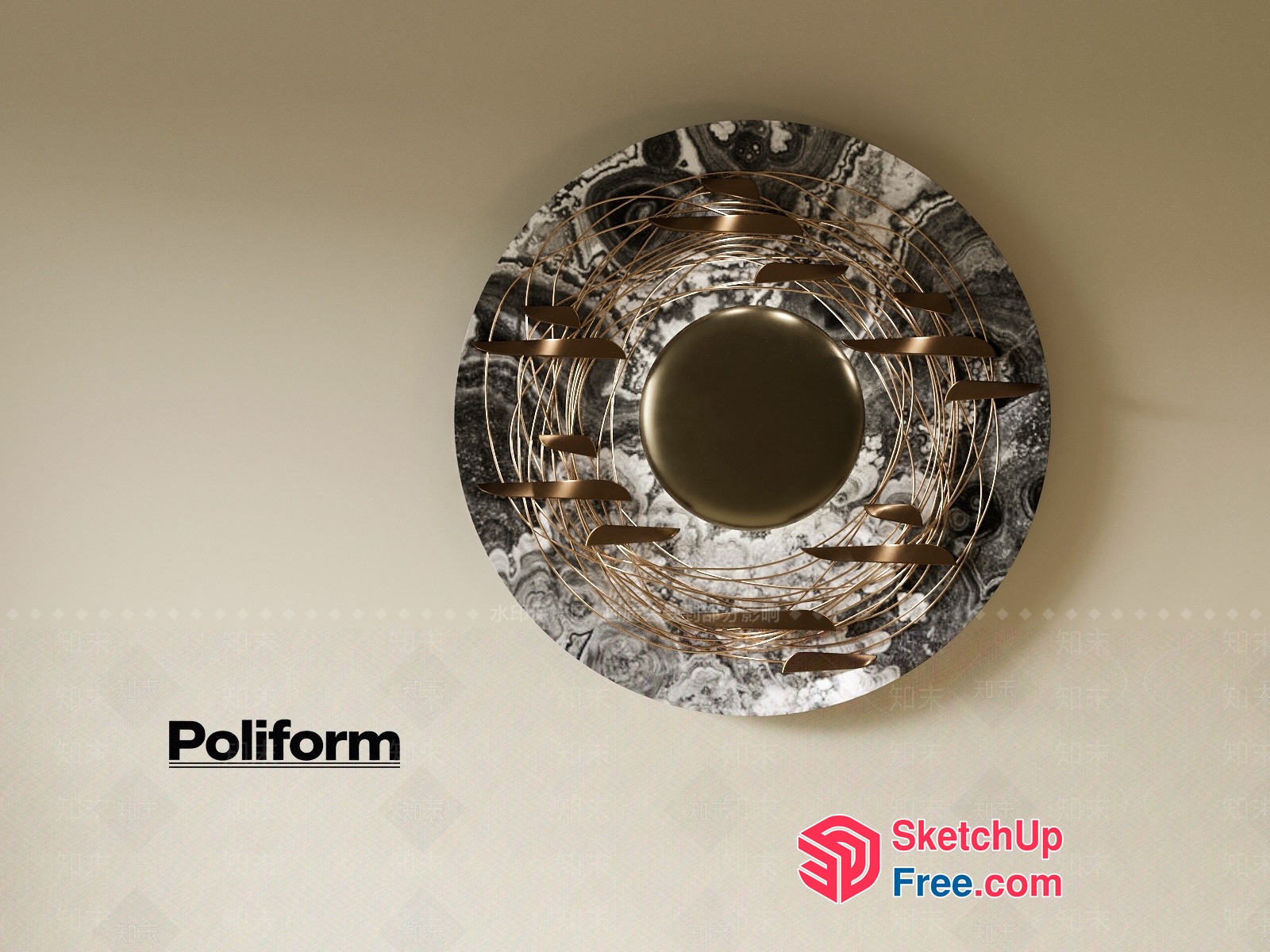 Poliform Marble And Gold Circular Decorative Wall Art 3D SketchUp File