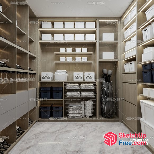 Modern Storage Room With Golf Bag And Wine Glasses 3D SketchUp File
