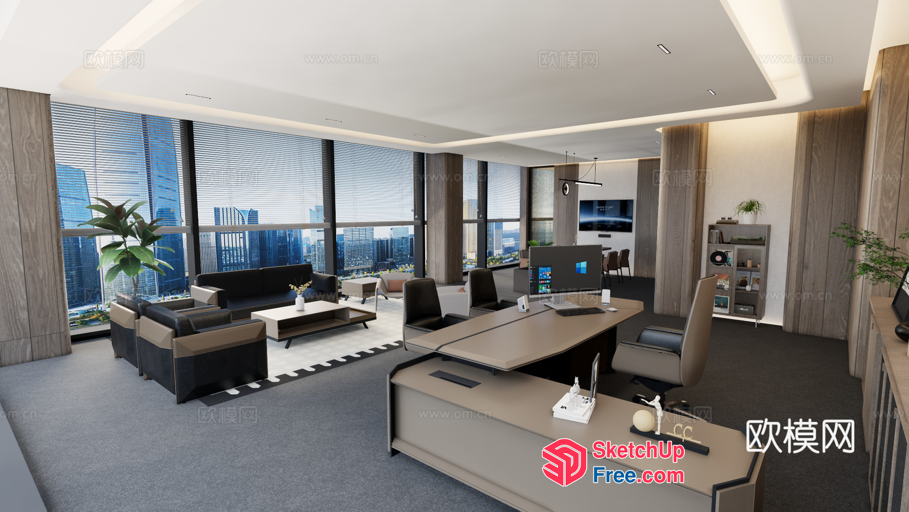 Modern Office Space With City View 3D SketchUp File