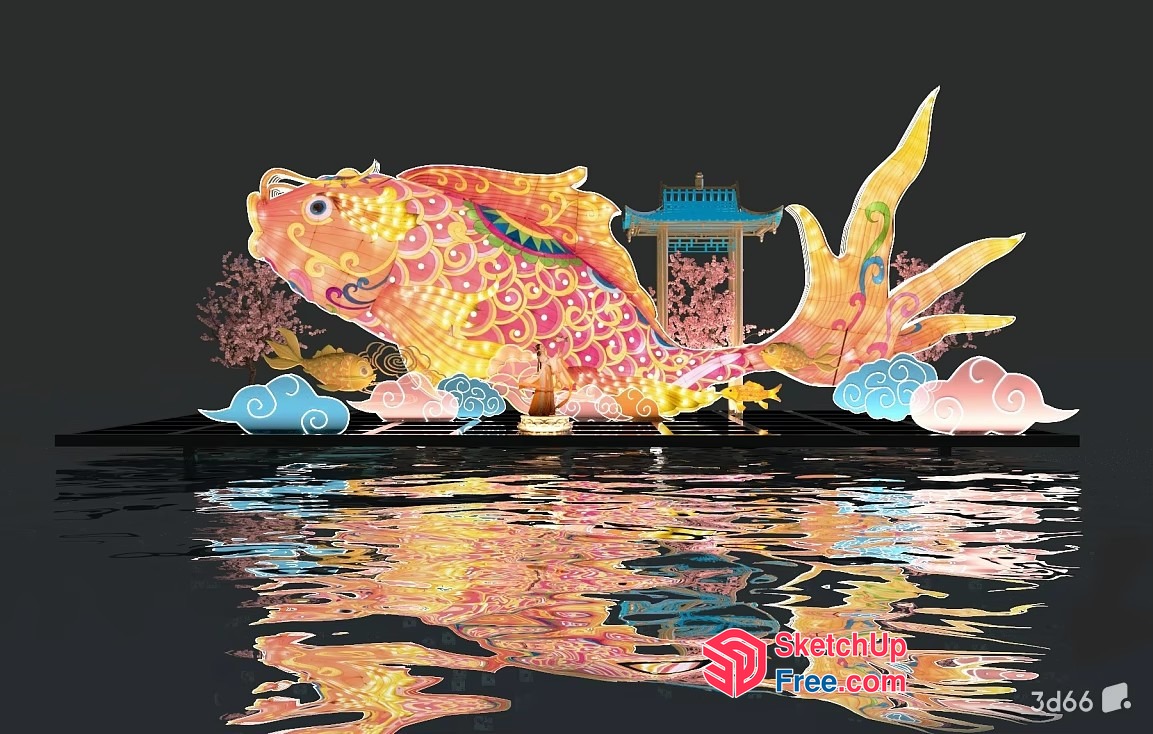 Colorful Chinese Lantern Fish Scene 3D SketchUp File