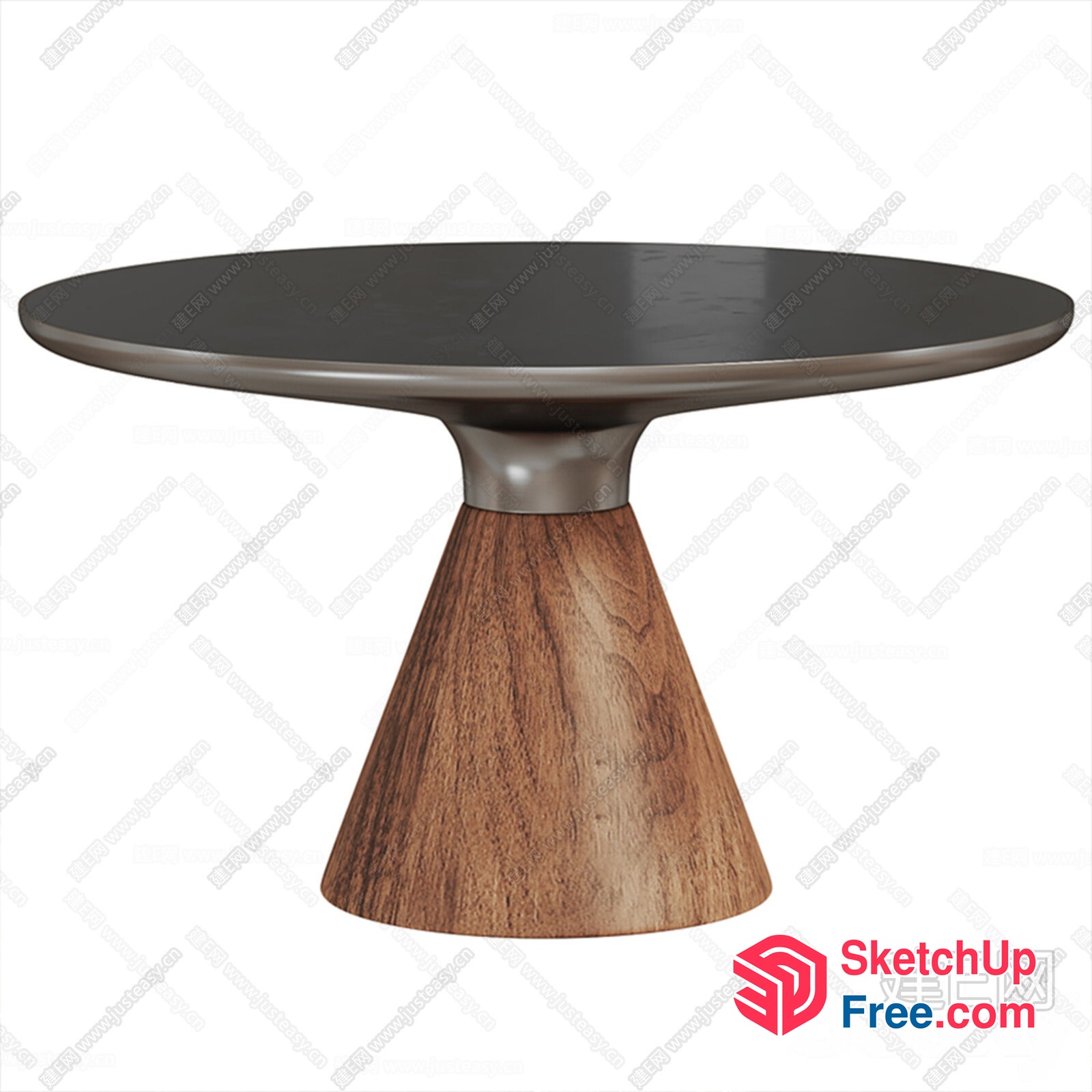 Modern Wooden Pedestal Table With Metal Top 3D SketchUp File