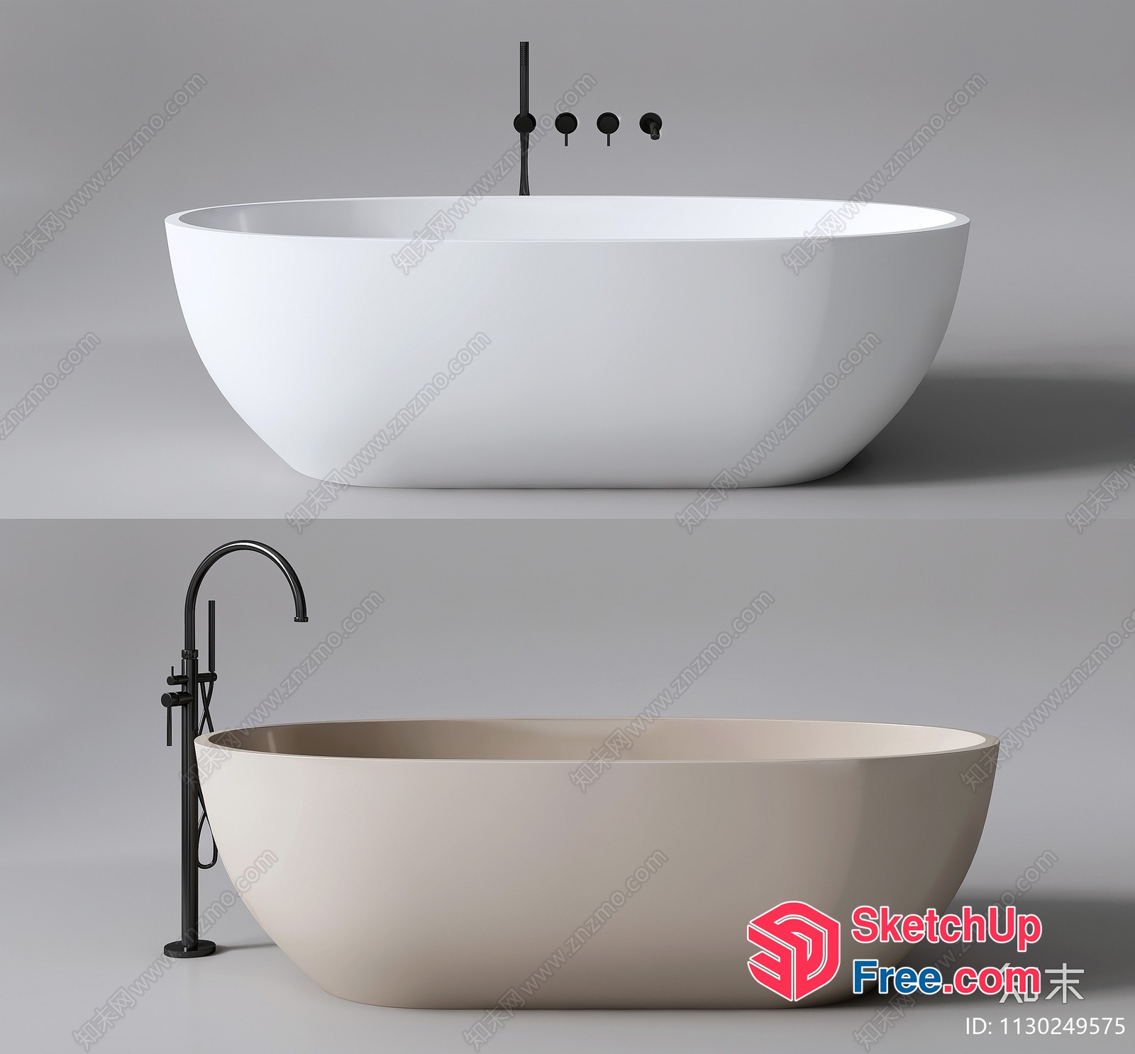 Oval Bathtub With Black Faucet 3D SketchUp File
