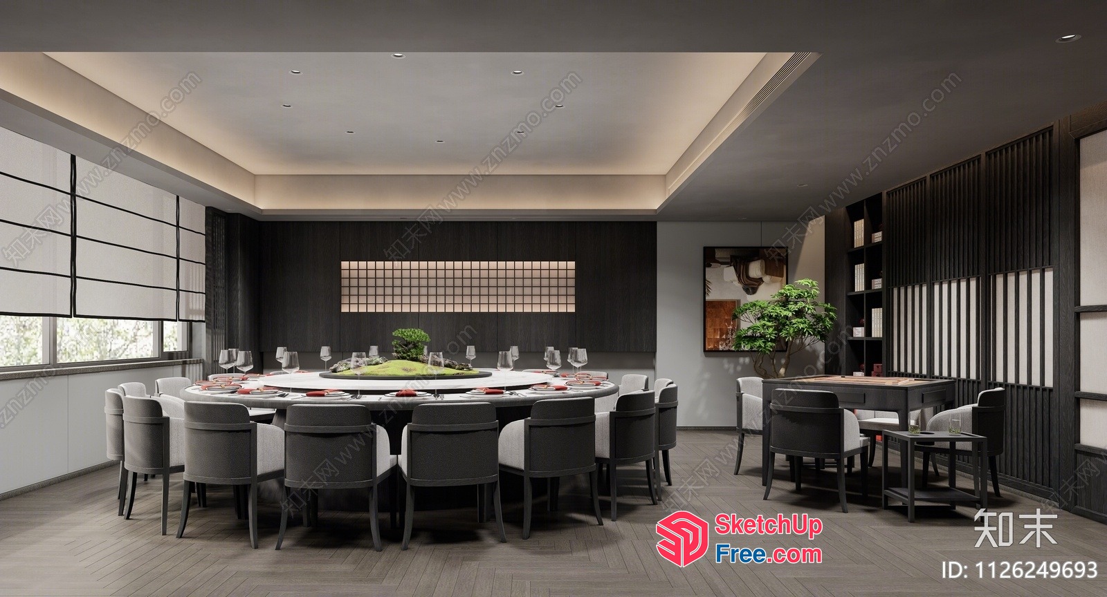 Luxurious Modern Japanese Dining Room Interior 3D SketchUp File
