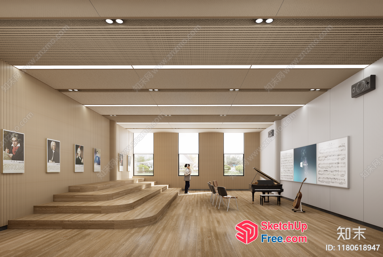 Elegant And Modern Piano Room Interior Design 3D SketchUp File