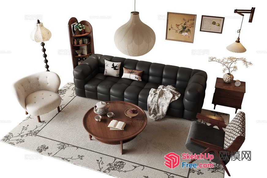 Elegant Vintage Japanese Style Living Room 3D SketchUp File