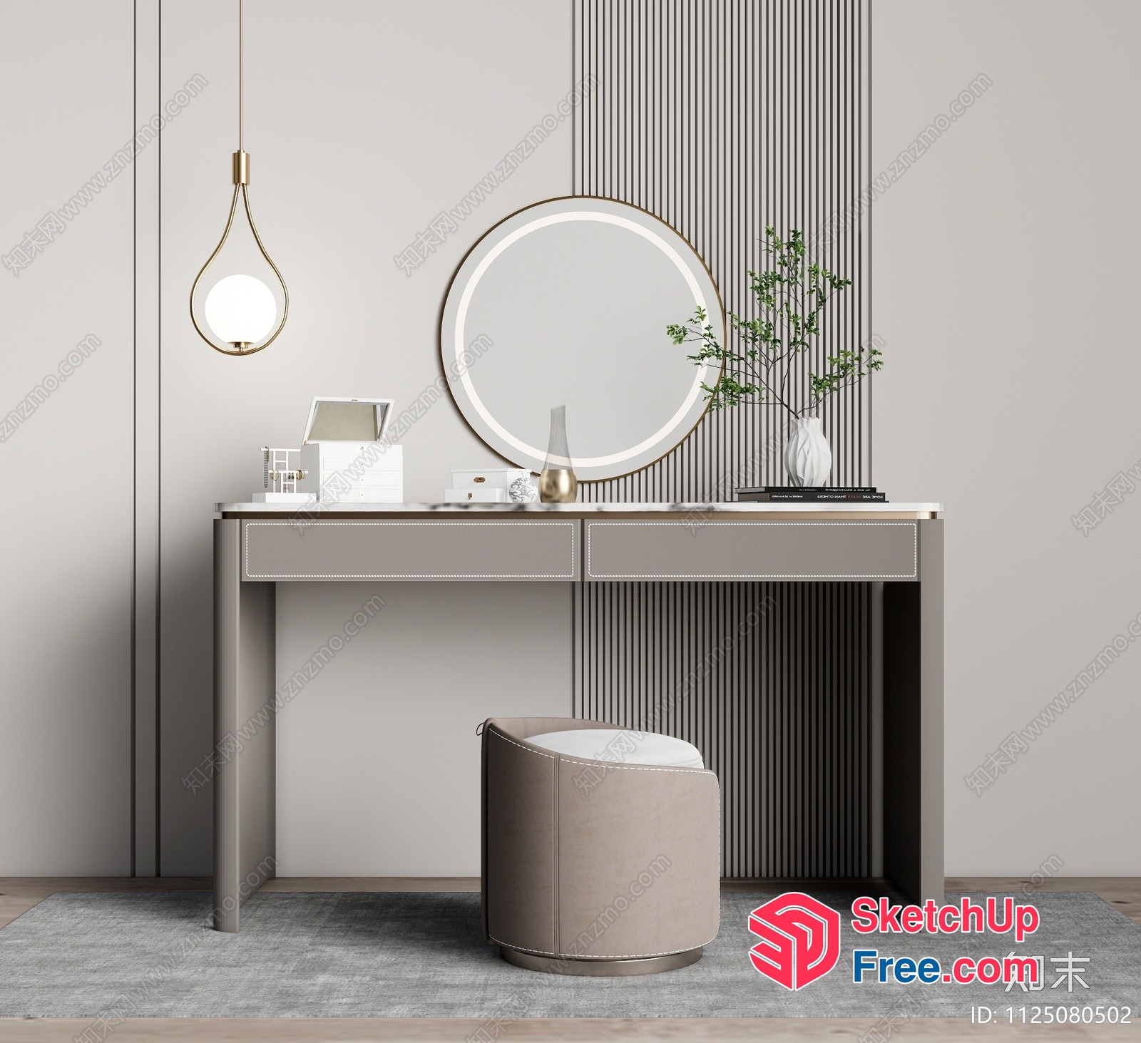 Modern Minimalist Grey And White Decorative Room 3D SketchUp File