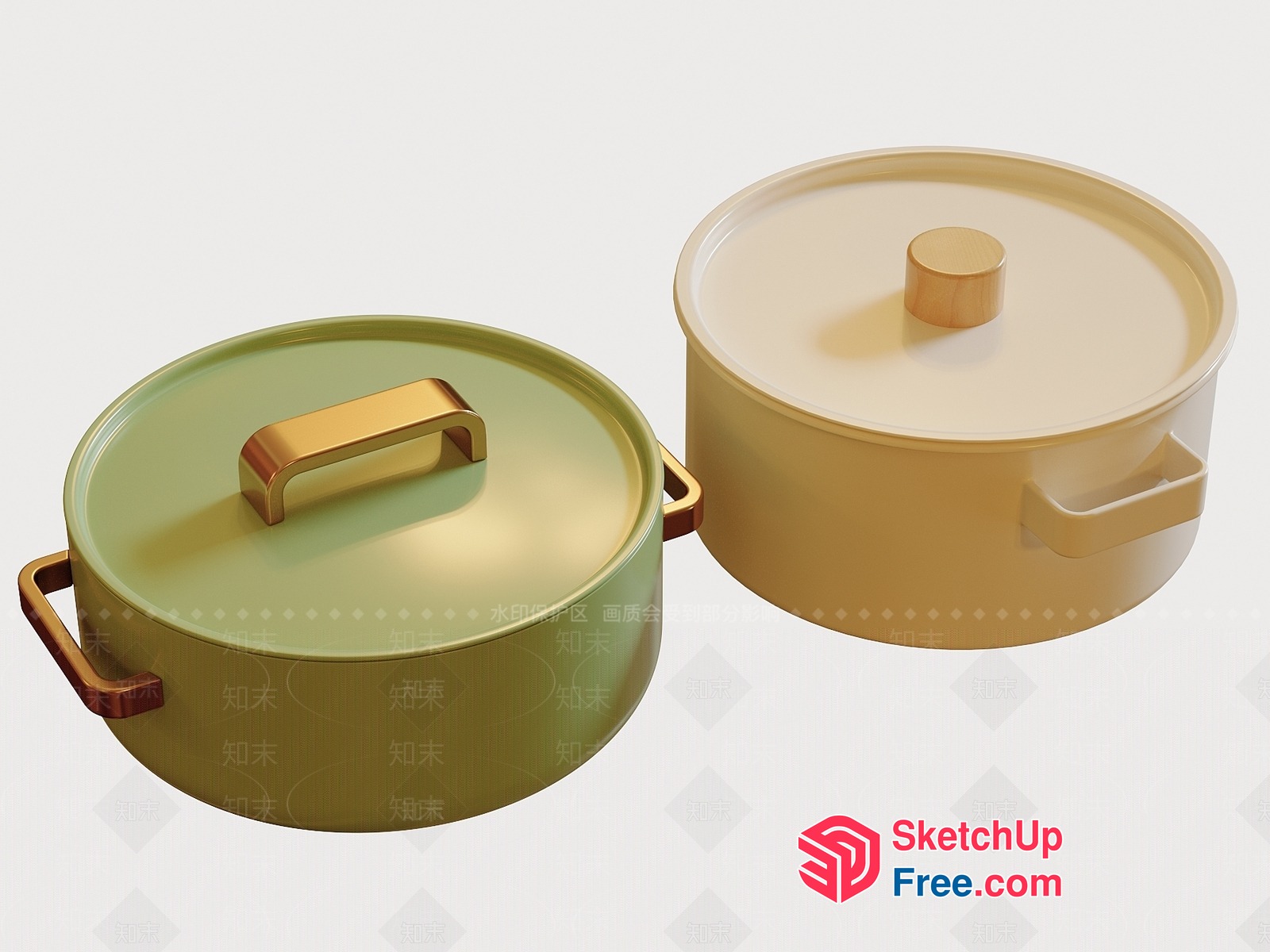 Two Colored Cookware Pots With Lids 3D SketchUp File