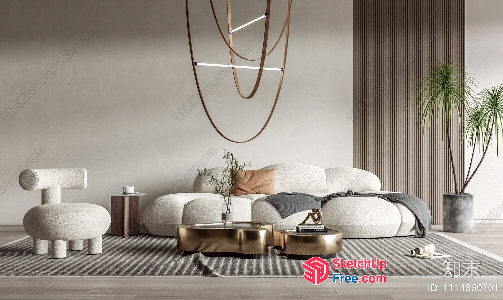 Modern Minimalist Interior Design With Creamy Style Sofa 3D SketchUp File