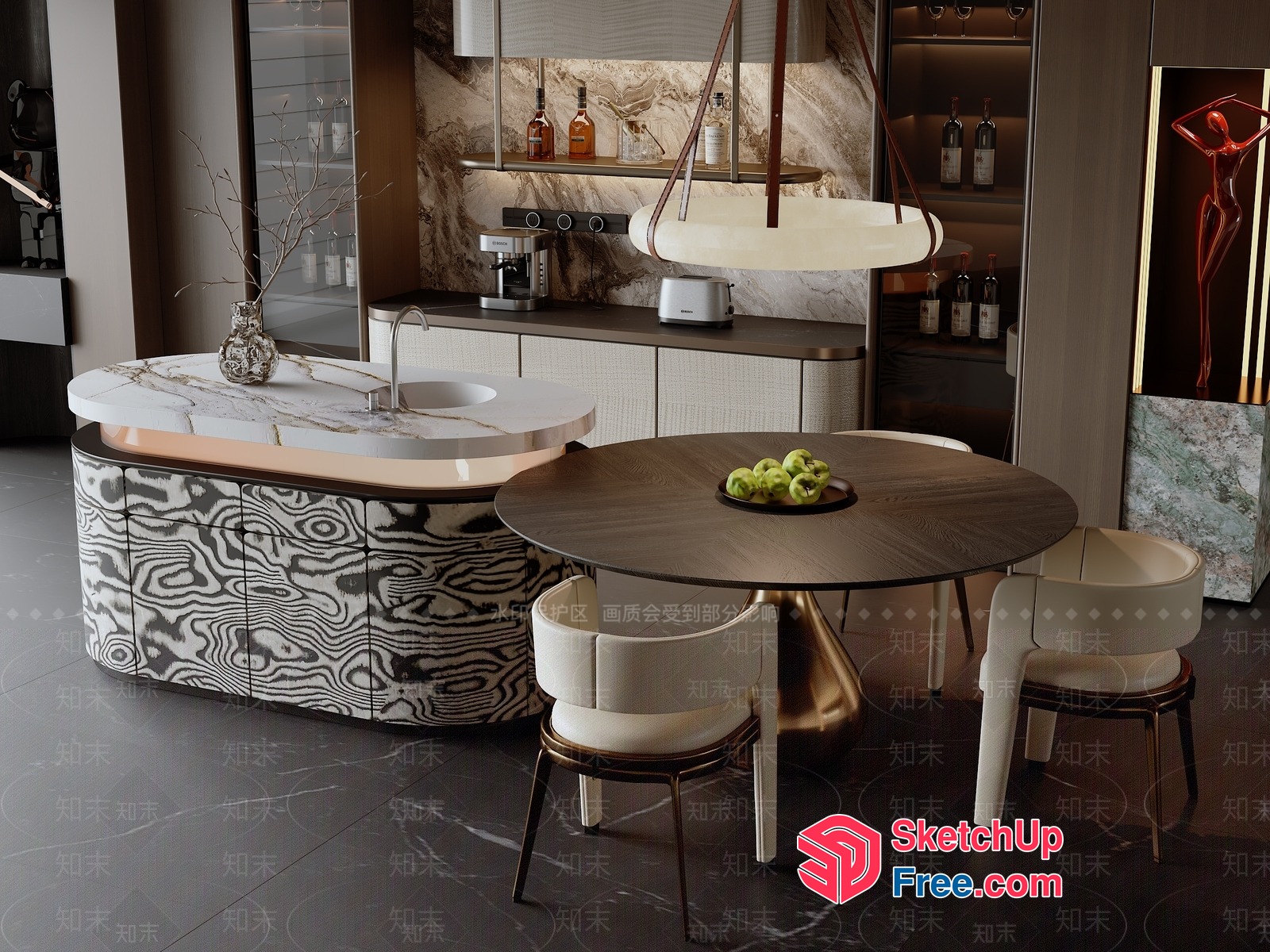 Elegant Modern Dining Room With Marble And Wood Accents 3D SketchUp File