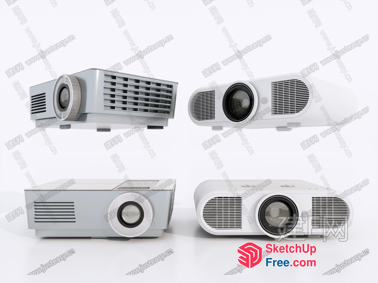 White Projectors In Four Angles 3D SketchUp File