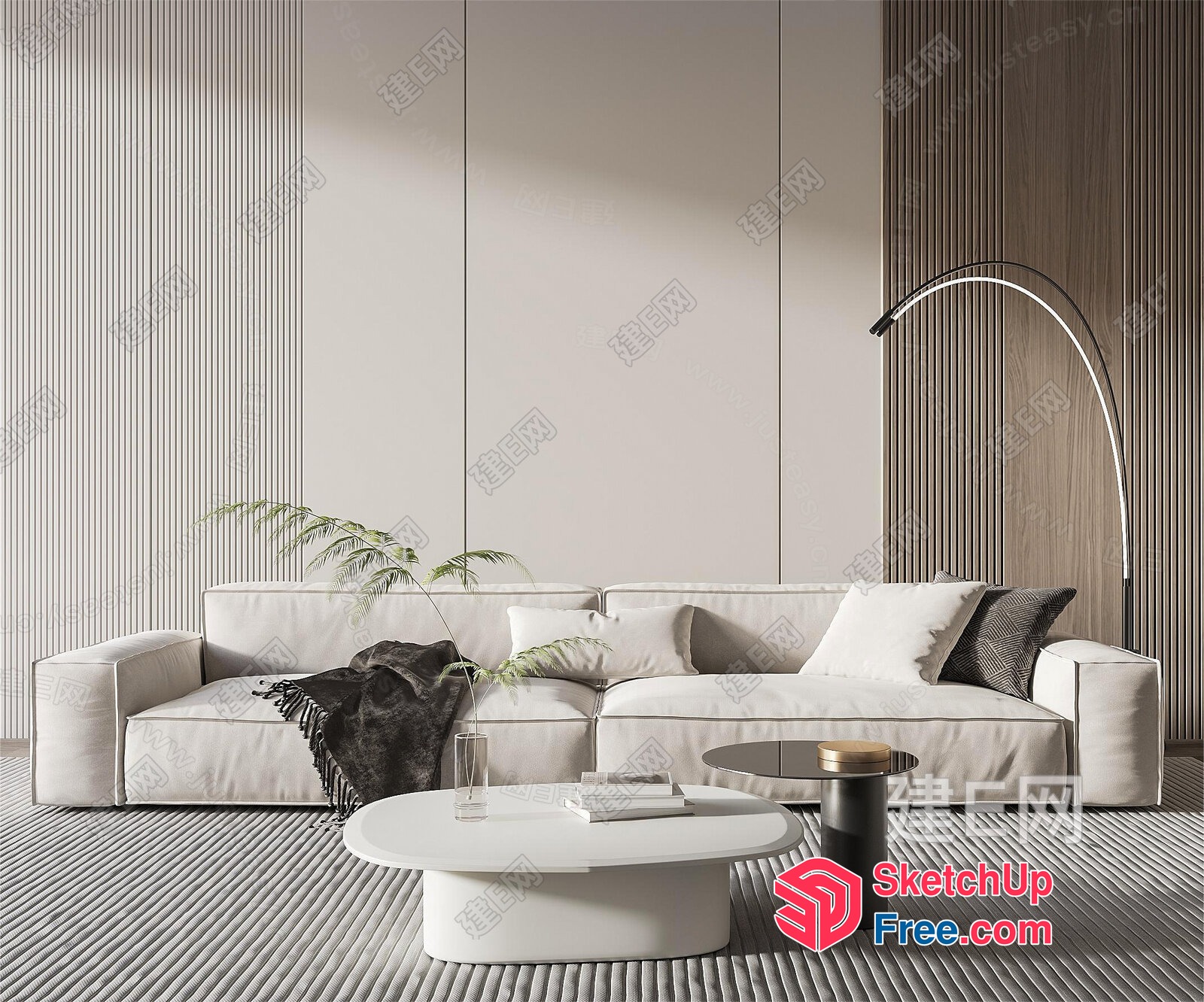 Modern Minimalist Living Room With White Furniture 3D SketchUp File