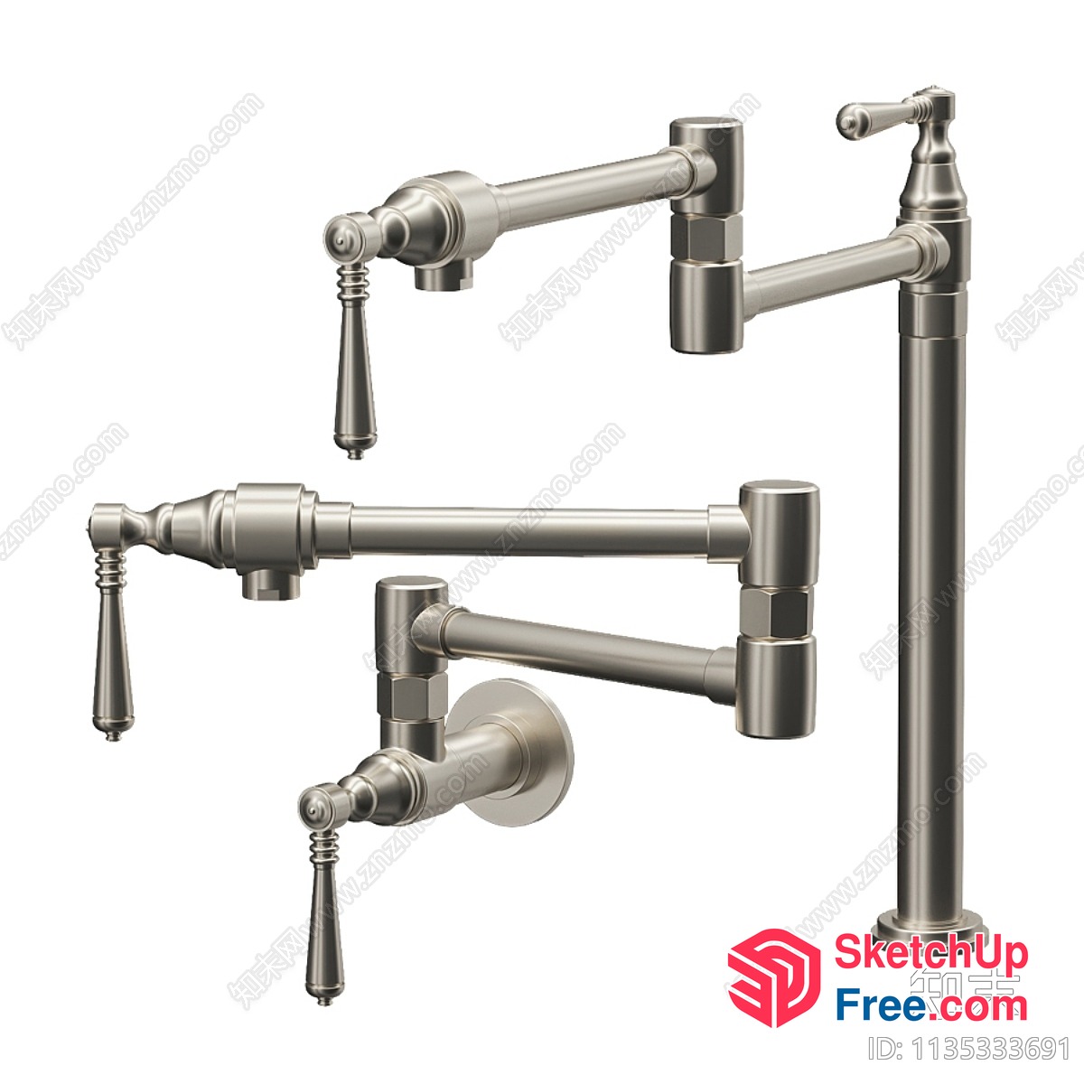 Ornate Silver Faucet With Spigots And Handles 3D SketchUp File