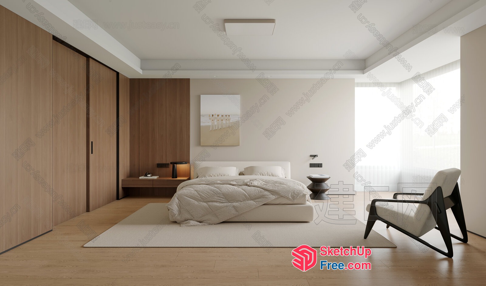 Modern Minimalist Bedroom With Clean Lines And Natural Wood Accents 3D SketchUp File