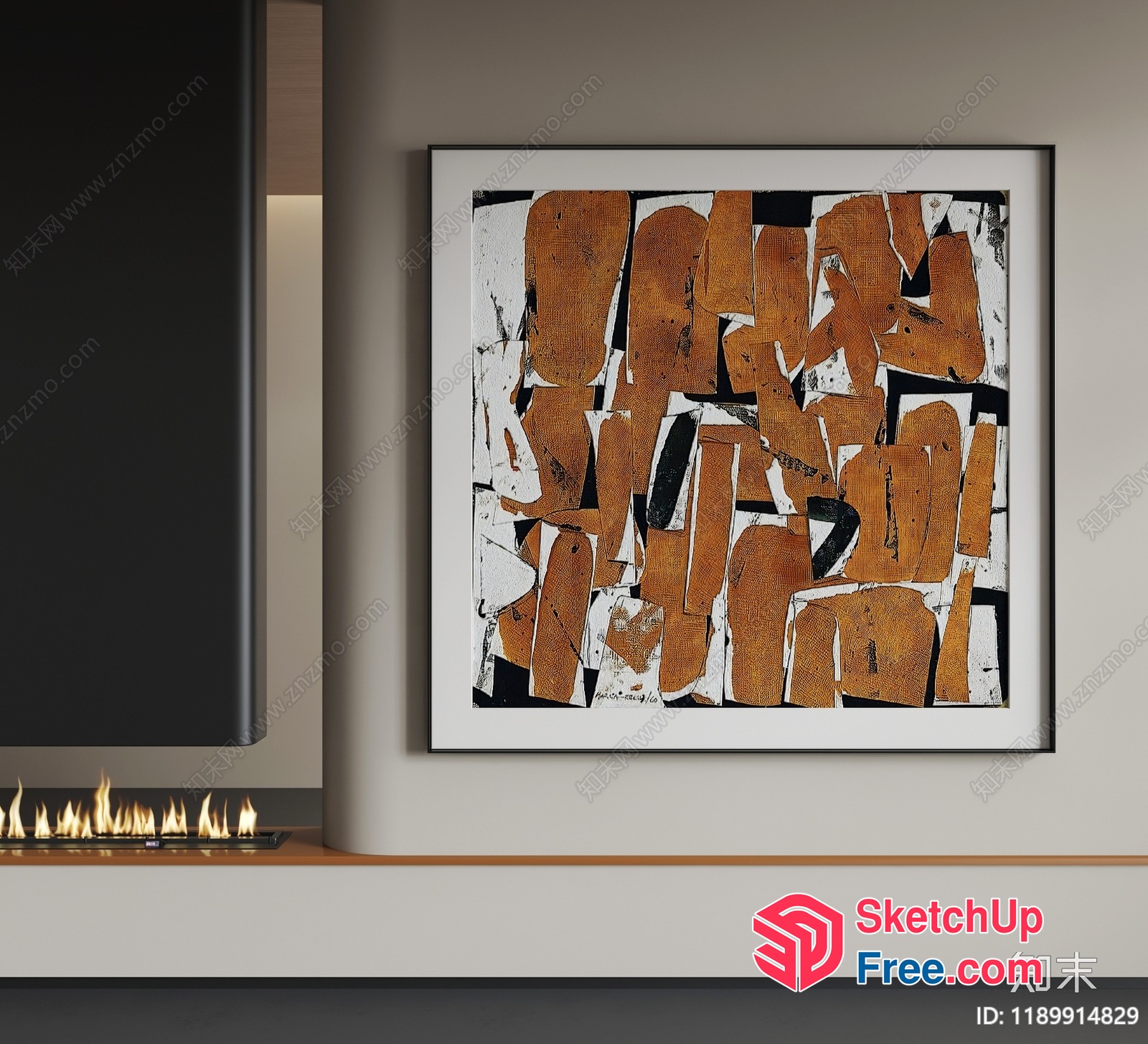 Modern Abstract Art Piece In Gold And Black 3D SketchUp File