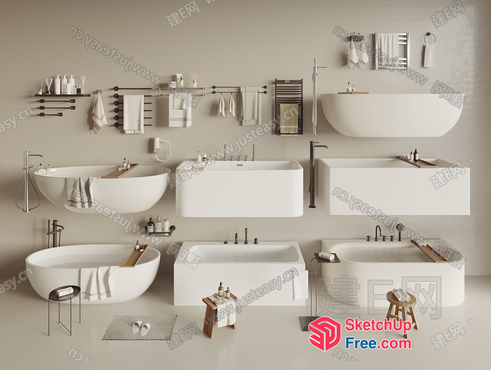Modern Bathrooms With Various Fixtures And Decor 3D SketchUp File