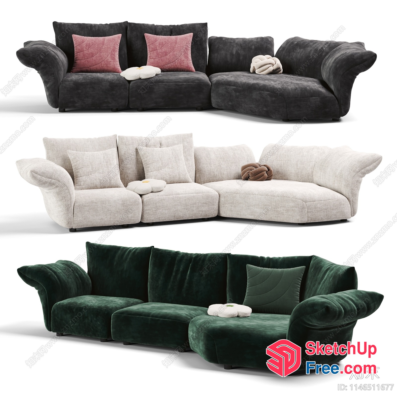 Modern Couches With Pillows And Throws 3D SketchUp File