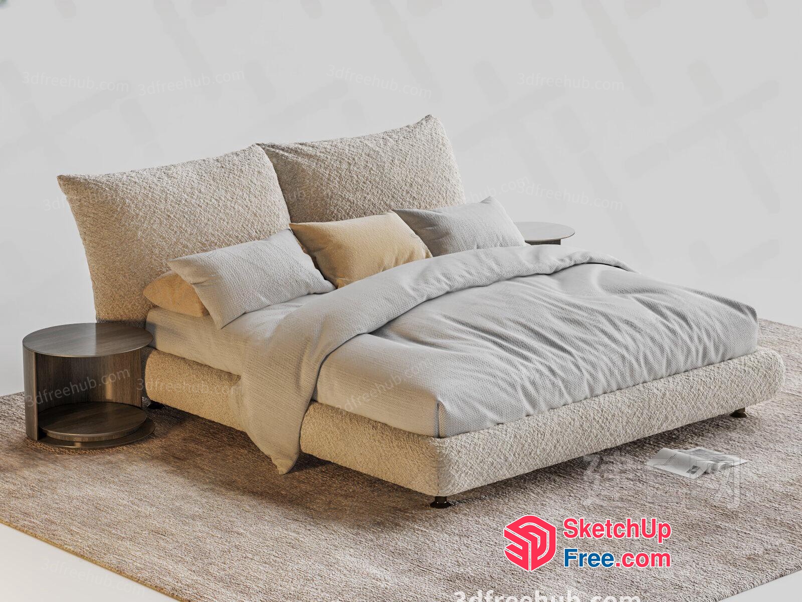 Elegant Modern Bed With Bedside Table And Rug 3D SketchUp File