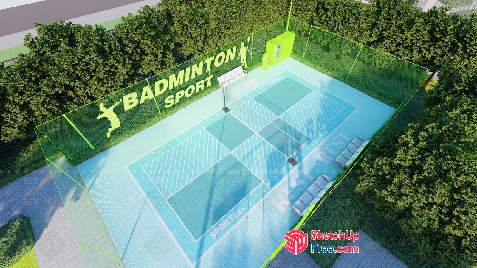 Badminton Court With Glass Fencing 3D SketchUp File