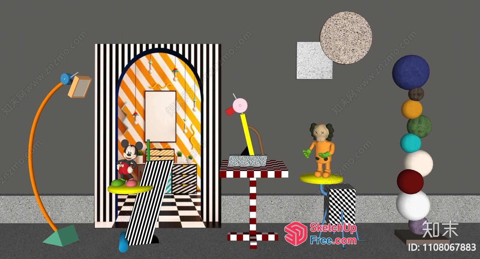 Colorful Abstract Artistic Interior Scene 3D SketchUp File