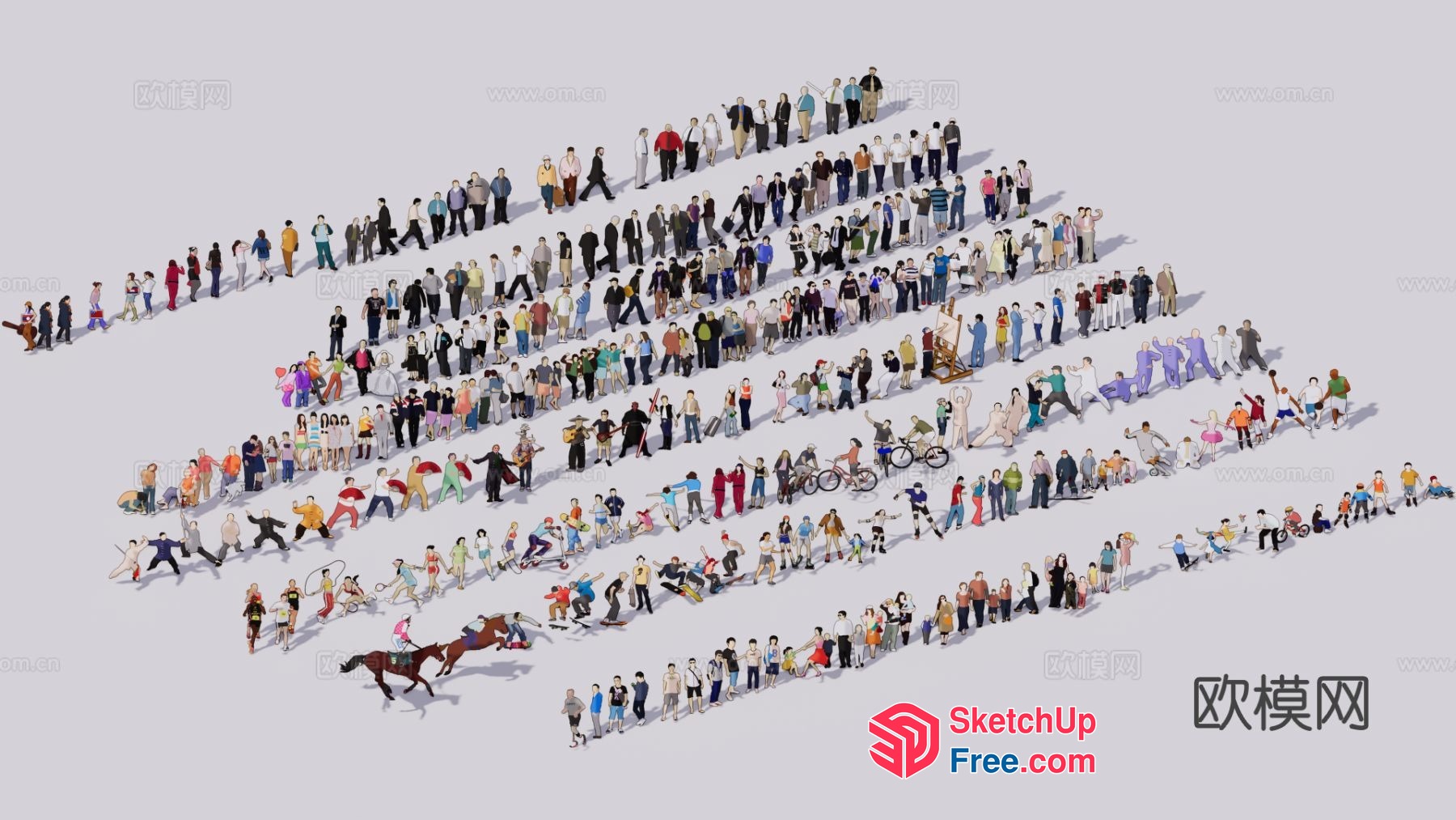 Crowd Of People In Various Activities 3D SketchUp File