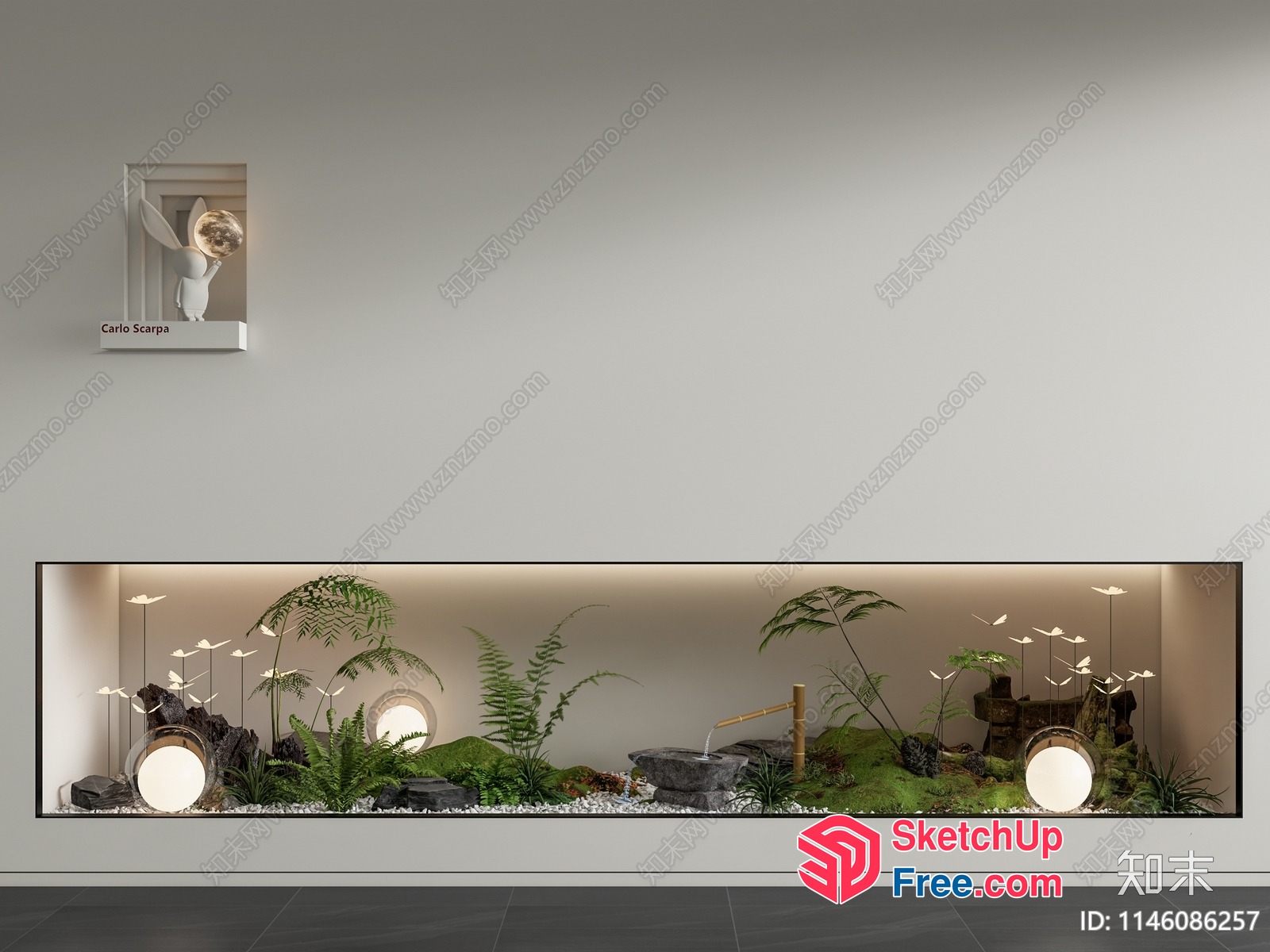 Elegant Japanese-Inspired Interior With Serene Garden Scene 3D SketchUp File