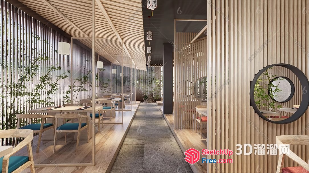 Elegant And Modern Asian-Inspired Restaurant Interior 3D SketchUp File