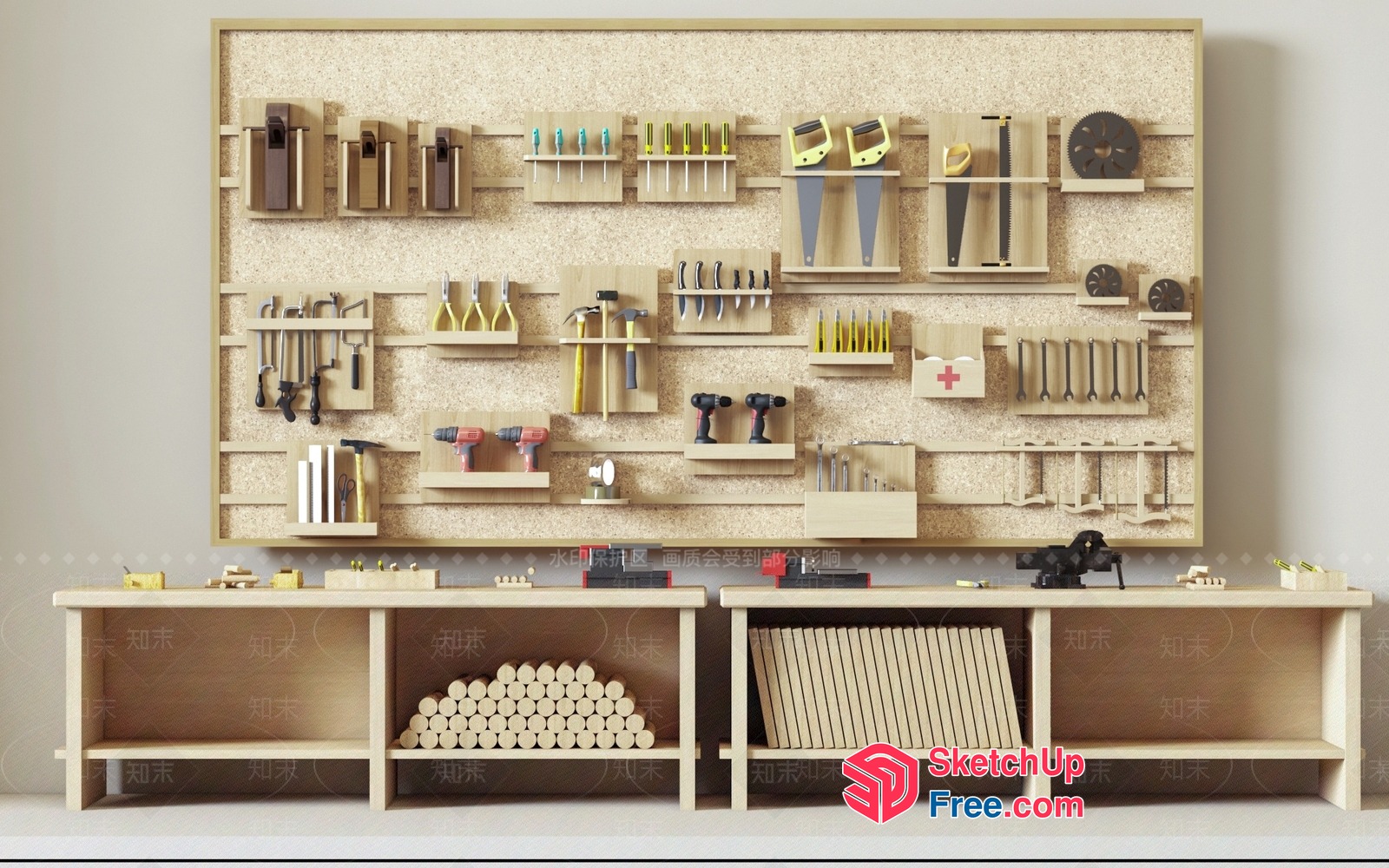 Well-Organized Woodworking Workshop 3D SketchUp File