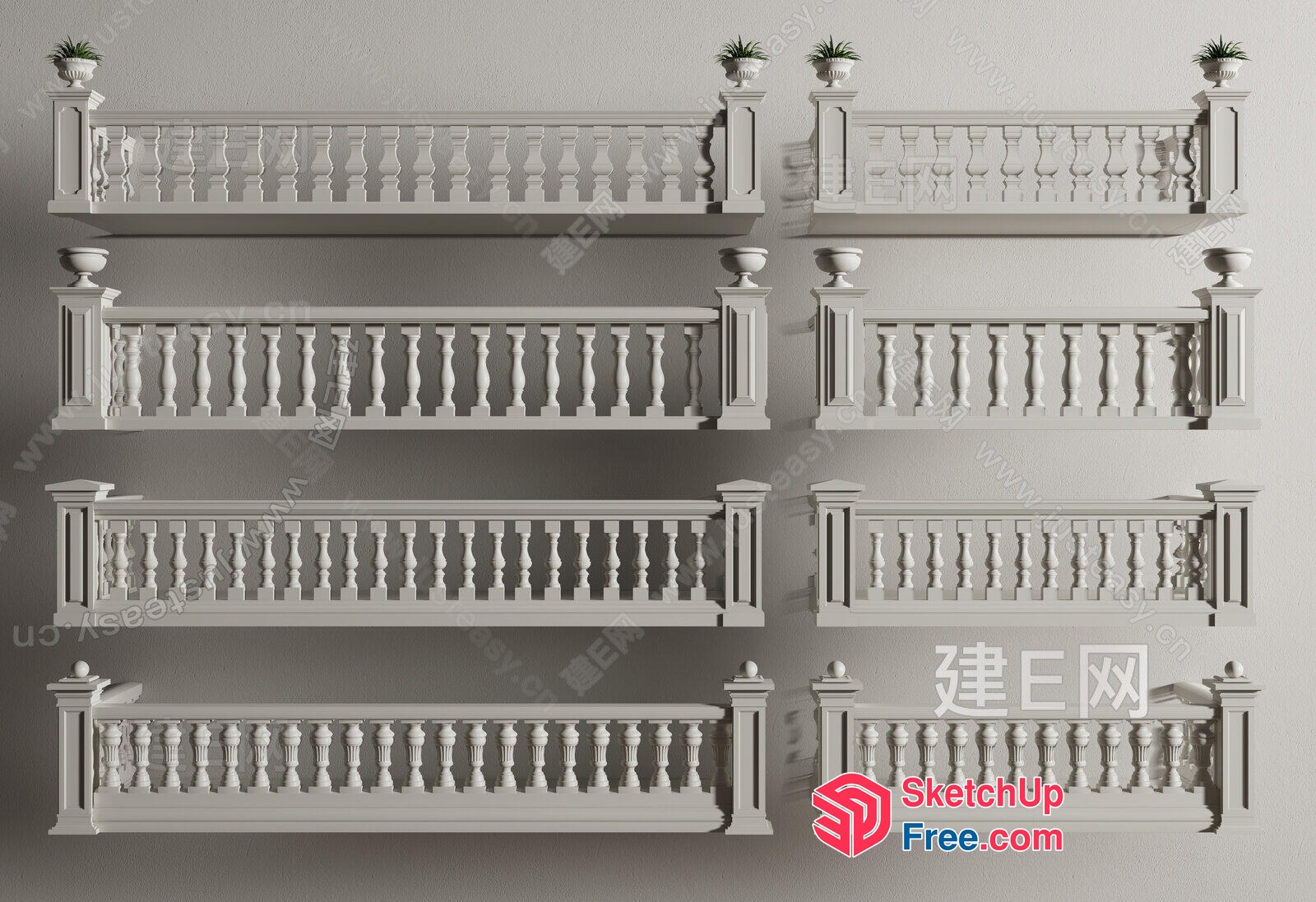 Ornate White Railing Designs 3D SketchUp File