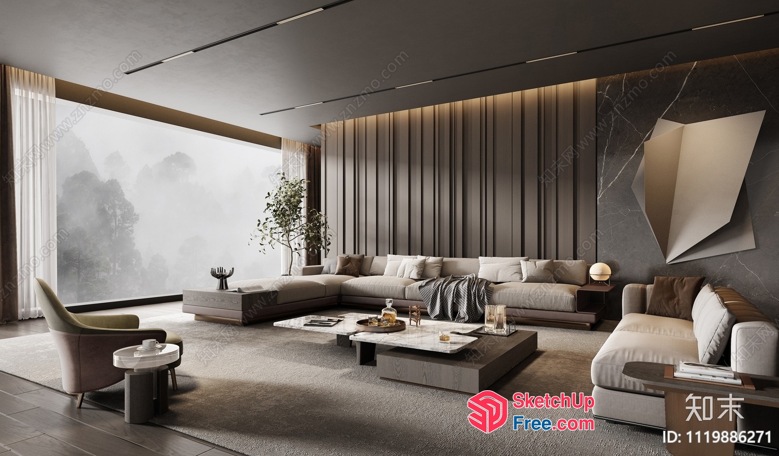 Modern Living Room With A View 3D SketchUp File