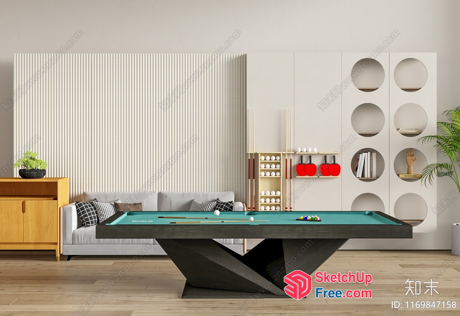 Modern Billiard Table And Living Room Furniture 3D SketchUp File